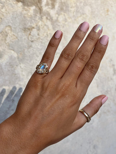 Rainbow Moonstone & Diamond Power Pinky