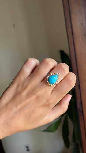 14k Gold Arizona Turquoise & Diamond Ring