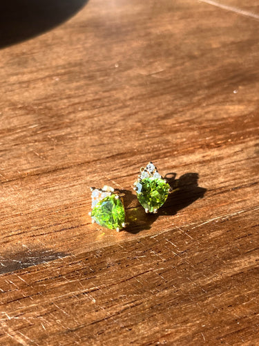 14k Peridot and Diamond Studs
