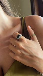 14K Repurposed Vintage Ring - Blue & White Diamonds with Green Oval Tourmaline
