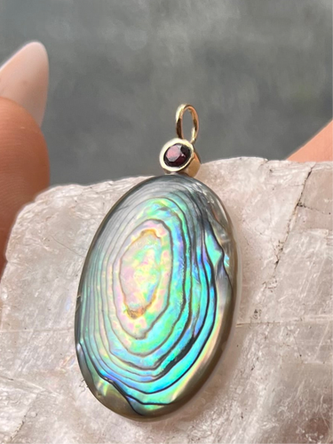 14k Gold Garnet & Abalone Charm