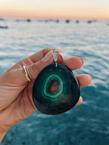 Polished Malachite & Antique Cut Diamond Charm Converter Pendant